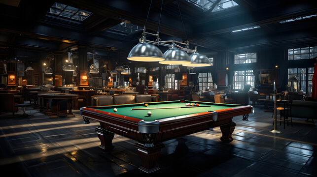 A sleek and modern pool hall