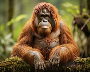 Fototapeta premium Orangutan , blank templated, rule of thirds, space for text, isolated white background