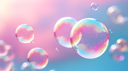 Naklejka premium Rainbow colored soap bubbles on multicolored background