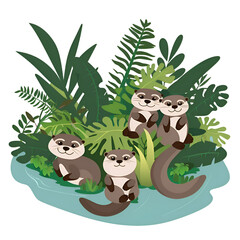 A logo illustration of playful otters in a river.