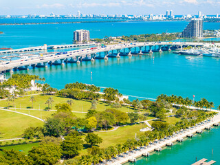 Fototapeta na wymiar Museum Park Downtown Miami Florida aerial photo