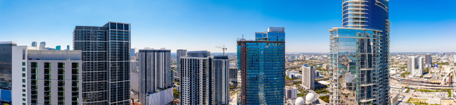 Aerial panorama highrise towers Downtown Miami
