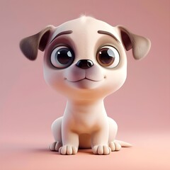 Fototapeta premium Sweet Baby Dog: 3D Rendering Cartoon with Big Eyes - Adorable Animal