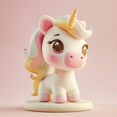 Magical Unicorn: Cute Little Animal in 3D Rendering Cartoon