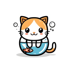 Cat Playing in Aquarium: Cartoon Vector Icon - Premium Illustration