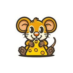 Cute Mouse Munching Cheese: Cartoon Vector Icon
