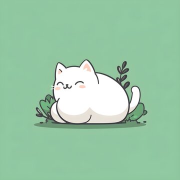 Lovely White Cat: Cute Feline Graphic Design Element