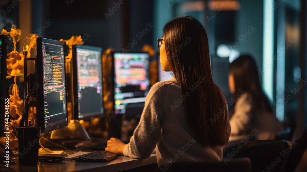 Aufkleber an analyst is working on analyzing data
