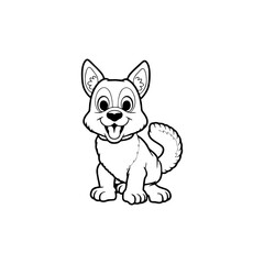 Vector black and white illustration of a sitting dog isolated on a white background