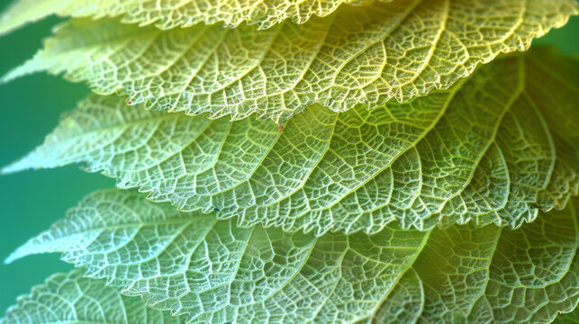Highly Detailed stacked Leaf Macro Wallpaper in Orange and Green Tones. 