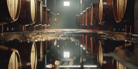 oak barrels with cognac in the basement Generative AI