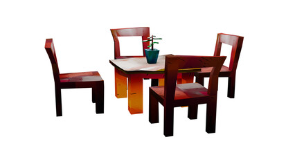 Fototapeta premium illustration 3d render low poly shade of set table with chair