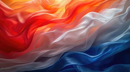 Abstract digital background or texture design of dutch flag colors, Netherland Holland national country symbol illustration wavy silk fabric background