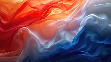 Abstract digital background or texture design of dutch flag colors, Netherland Holland national country symbol illustration wavy silk fabric background - obrazy, fototapety, plakaty