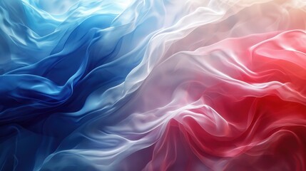 Abstract digital background or texture design of french flag colors, France national country symbol illustration wavy silk fabric background - obrazy, fototapety, plakaty