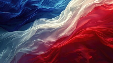 Abstract digital background or texture design of french flag colors, France national country symbol illustration wavy silk fabric background
