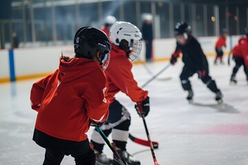 Children's Ice Hockey Practice, Skating Drills and Learning, ice hockey player on ice, children playing hockey