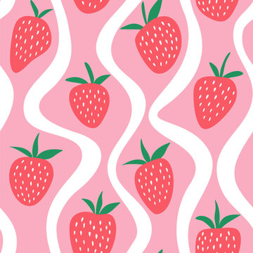 Vector seamless pattern with strawberries and cream