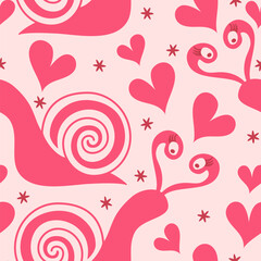 Vector seamless pattern with funny snails and hearts - 744009804