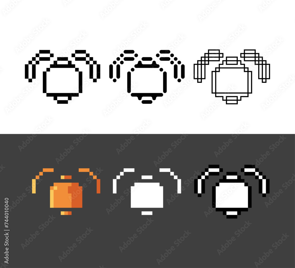Poster pixel art outline sets icon of ring bell in variation color. bell ringing icon on pixelated style 8b