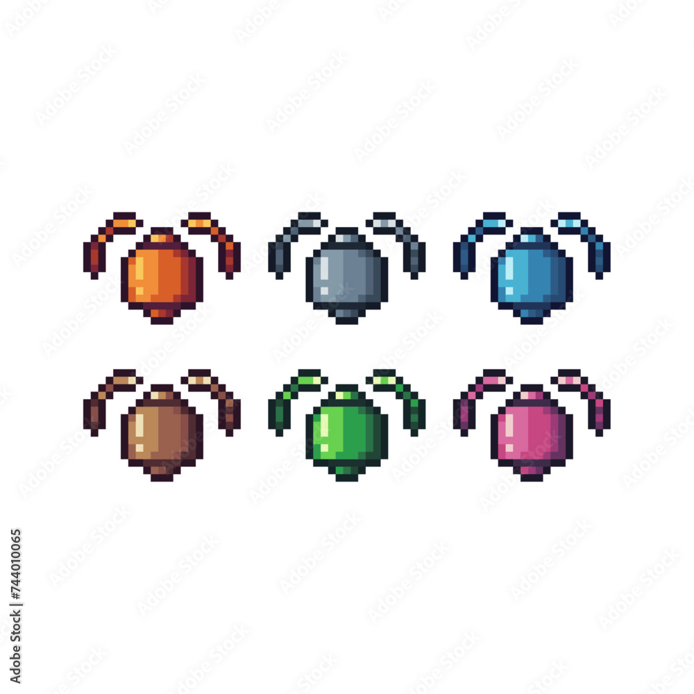 Poster pixel art sets icon of ring bell in variation color. bell ringing icon on pixelated style. 8bits per