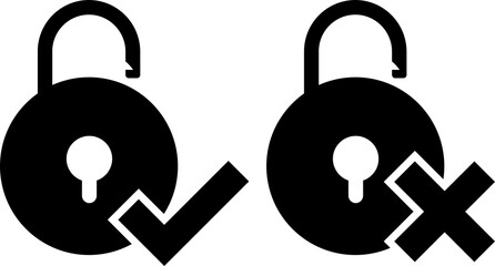 Padlock unlocked with check and cross