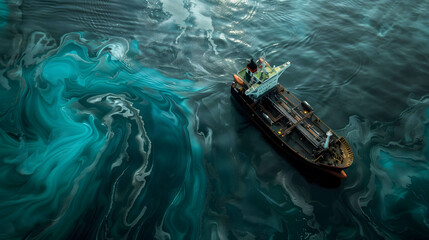 Obraz premium oil floating on the surface of the ocean, water pollution and chemicals create problems for the environment, living things and natural resources