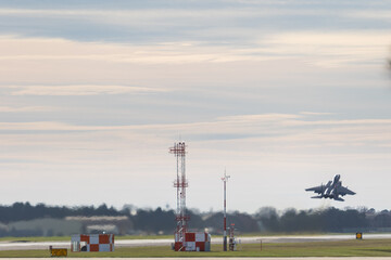 RAF Lakenheath, Brandon, Suffolk, UK
February 15th 2024
F15 taking off at RAF Lakenheath - obrazy, fototapety, plakaty