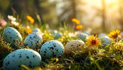 Obraz na płótnie Canvas Easter eggs in garden, spring season traditional egg hunt 