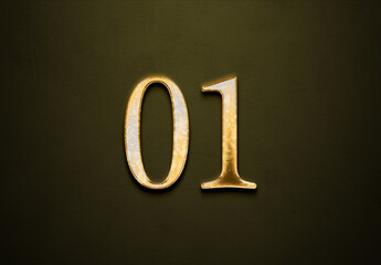 Old gold effect of 01 number with 3D glossy style Mockup.