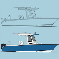 Line art and vector fishing boat