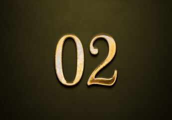 Old gold effect of 02 number with 3D glossy style Mockup.