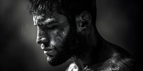 A boxer mentally preparing for a fight backstage before entering the ring. Concept Sports, Boxing, Mental Preparation, Backstage, Fight