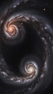 Two spiral galaxies that revolve around each other.