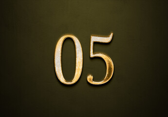 Old gold effect of 05 number with 3D glossy style Mockup.