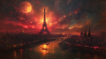 gothic painting of Eiffel Tower - obrazy, fototapety, plakaty