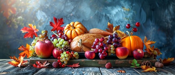 "Thanksgiving Autumn Still Life - Family Lunch and Dinner Celebration in Generative AI Technology Image"