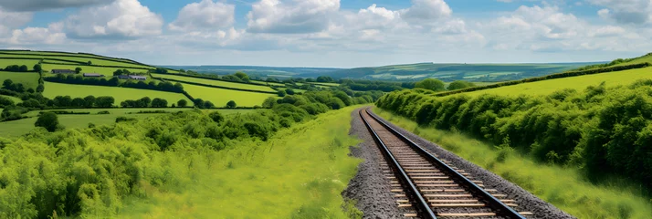 Poster Nostalgic Scene of Vintage Steam Locomotive on Gwili Railway in Lush Green South Wales Countryside © Sara