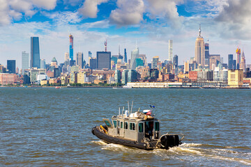 New Jesey Police boat against Manhattan