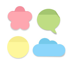 realistic memo pads post its shapes flower cricle speach bubble cloud pastel colors shadow,