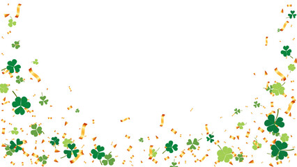 Saint patricks day background with green clover leaves and gold confetti celebration element holiday