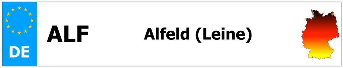 Alfeld (Leine) car licence plate sticker name and map of Germany. Vehicle registration plates frames German number