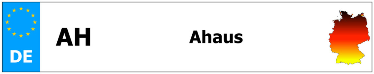 Ahaus car licence plate sticker name and map of Germany. Vehicle registration plates frames German number