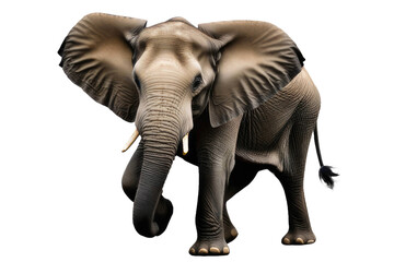 Fototapeta na wymiar a high quality stock photograph of a single happy elephant isolated on a white background