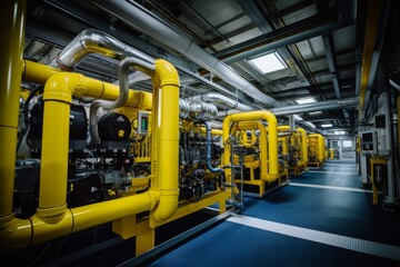 An intricate view of a varnishing unit amidst the complex network of industrial machinery