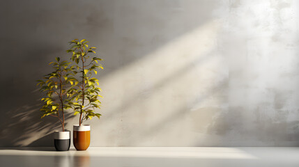 shiny ligth gray wall with some green amber plant