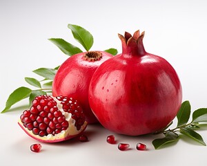 Pomegranate , blank templated, rule of thirds, space for text, isolated white background