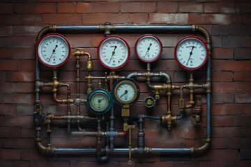 Close-up Shot of an Industrial Emergency Oxygen System with Rustic Brick Wall in the Background