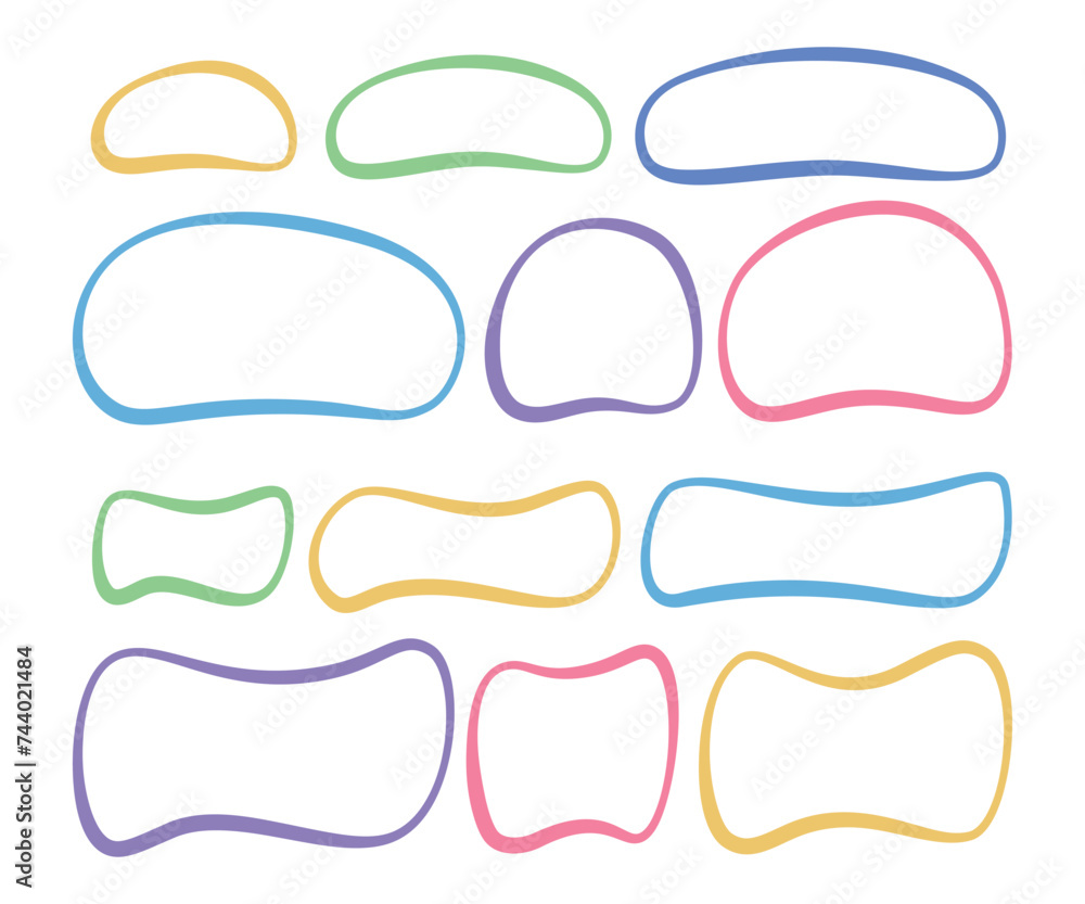 Poster a set of hand drawn doodle blank text frames. colored text box. empty speech bubbles without backgro