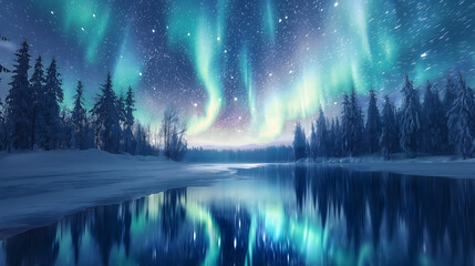 Enchanting Aurora Borealis Over A Wintry Lakescape